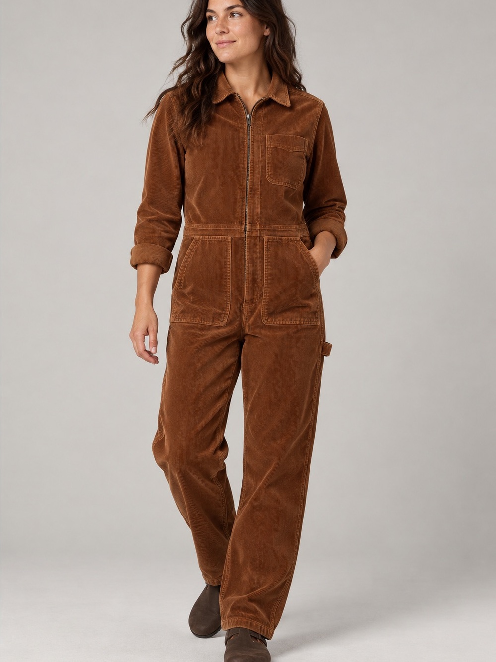 Stoic Long Sleeve Venture Brown Corduroy Jumpsuit Medium